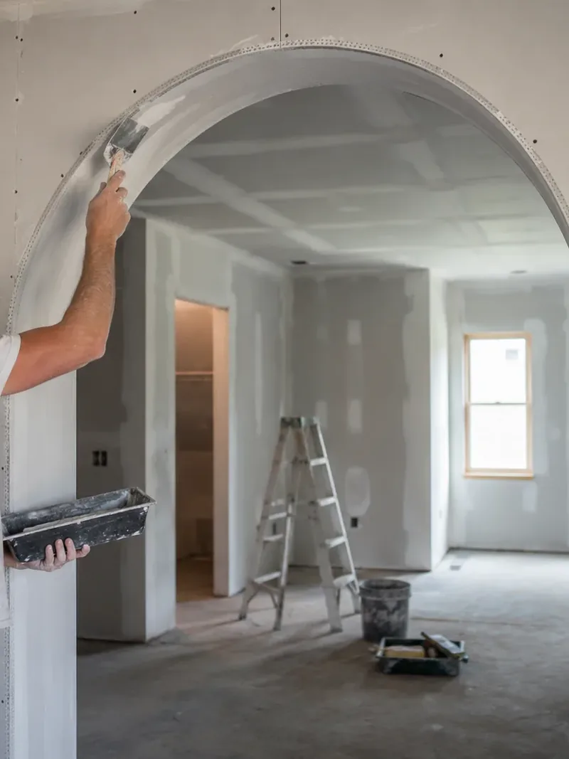 Finisher coating a corner-beaded drywall archway