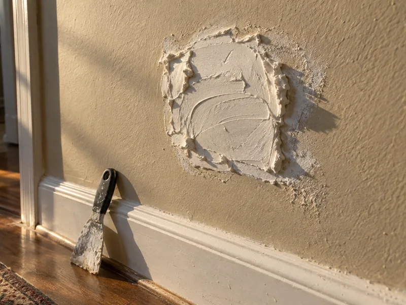 A home-made patch standing proud of the wall with a hard unfeathered edge