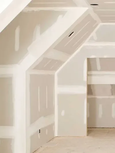 Hung and taped drywall throughout a new construction interior