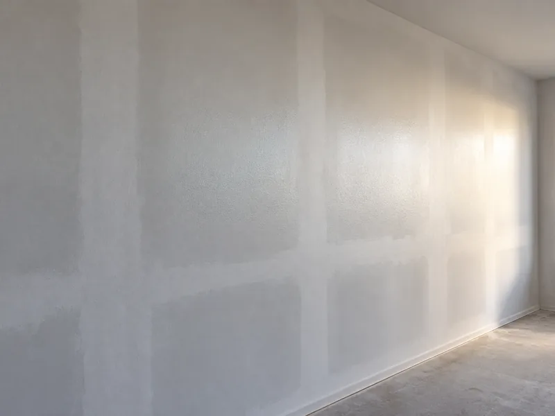 Joint lines showing through a coat of primer as dull bands across the wall