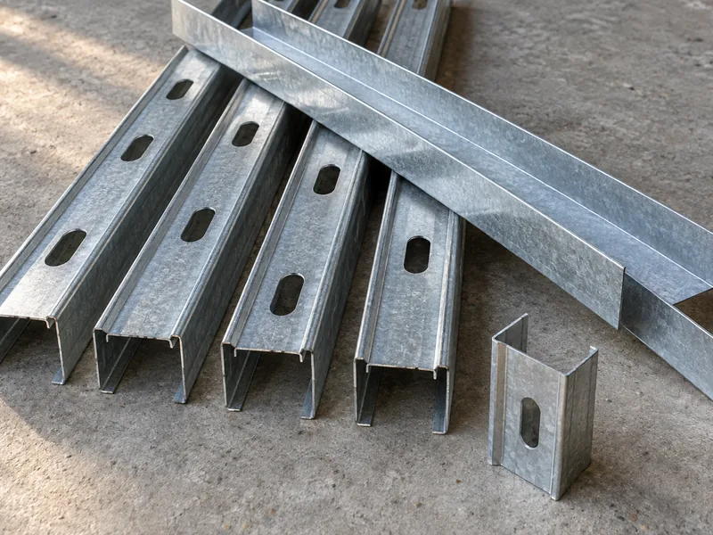 Steel stud and track profiles laid out to show their sections