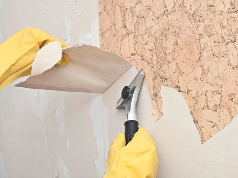Dated wallpaper scraped from a wall during removal